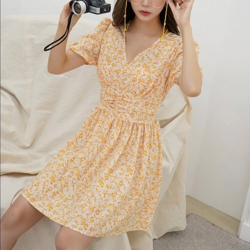 Floral Puff Sleeve A-Line Dress - Picture 3 of 6